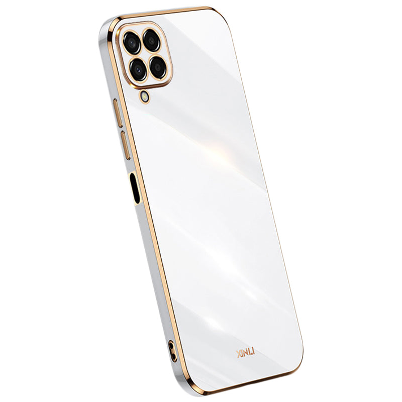 Pouzdro na telefon XINLI pro Samsung Galaxy M33 5G (globální verze) galvanické pokovování Golden Edge Back Protector TPU kryt Pouzdro na telefon XINLI pro Samsung Galaxy M33 5G (globální verze) galvanické pokovování Golden Edge Back Protector TPU kryt